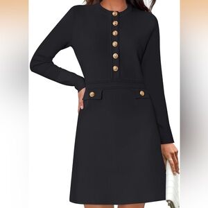 Black Long Sleeve Button-Down Knit Dress